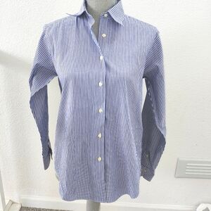 346 Brooks Brothers 100% Cotton Blue Pinstriped Button Up Blouse Size 6 NEW